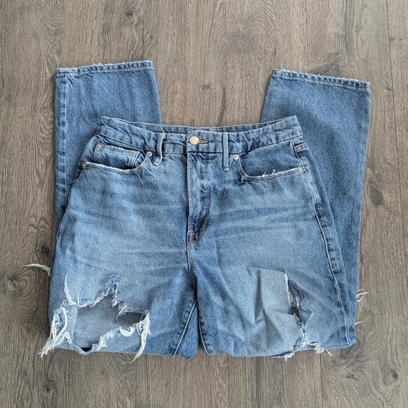 Good American Denim - Good American High-Rise Distressed Blue Denim Jeans